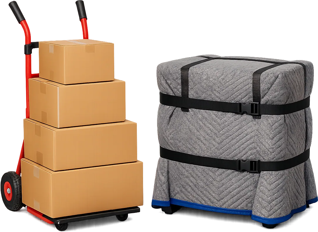mudanzas de oficinas en madrid — cajas de mudanza y carretilla
