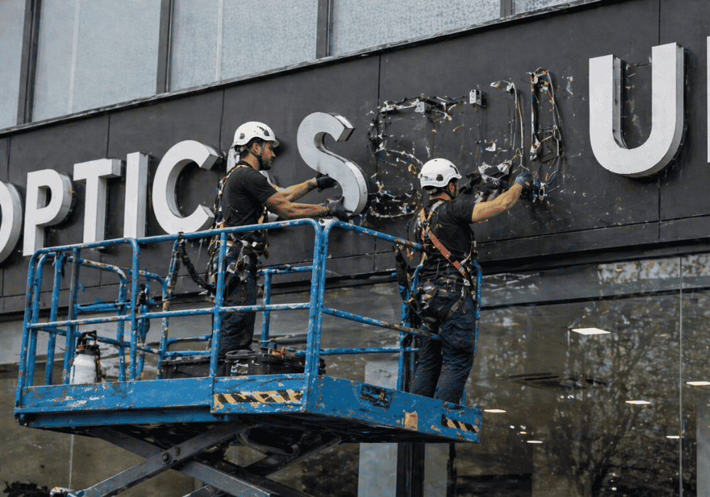 retirada de rótulos corporativos